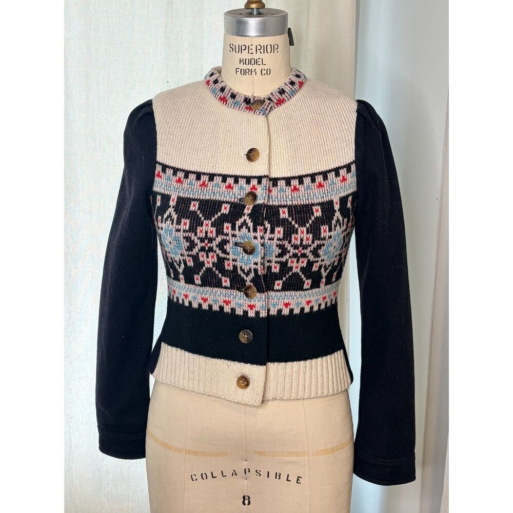 Anthropologie Elevenses Buckhaven Fair isle Jacket Cardigan Sz 2 XS Sweater Ski